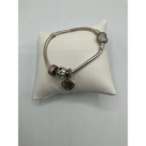 Pandora Charm Bracelet with 3 charms, about 6.5 inches